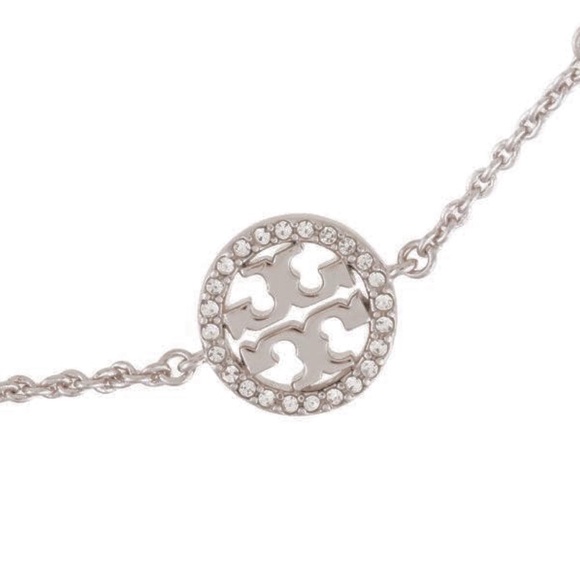TORY BURCH • Silver Crystal Logo Gray Pearl Bracelet - Picture 3 of 5